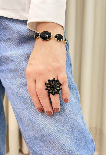 Pulseira Raika black banhada no dourado