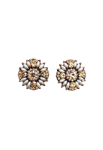 Brinco Sagrado com perolas e strass peach banhado no vintage