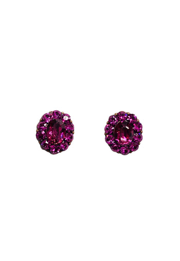 Brinco Damaris vintage oval com strass fucsia