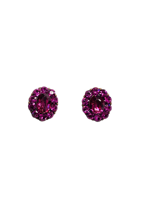 Brinco Damaris vintage oval com strass fucsia