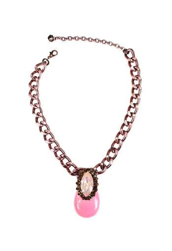Colar Zafira vintage com pingente de gota rosa