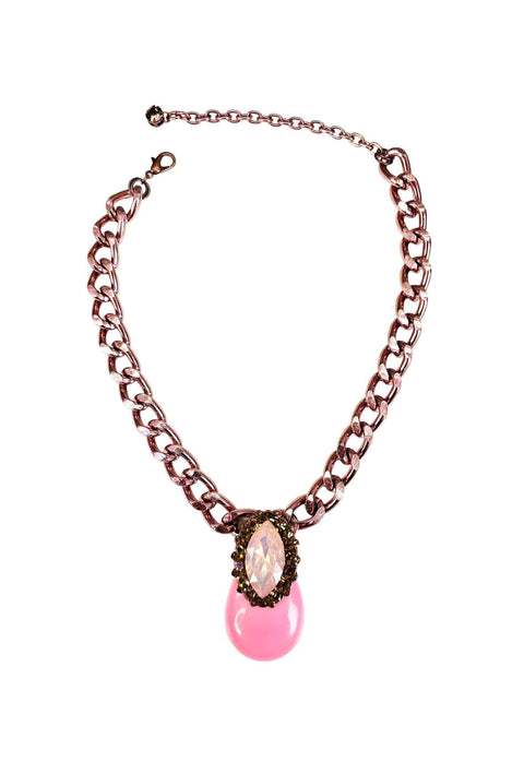 Colar Zafira vintage com pingente de gota rosa