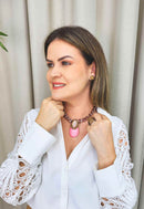 Colar Zafira vintage com pingente de gota rosa
