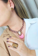 Colar Zafira vintage com pingente de gota rosa