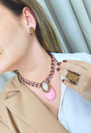 Colar Zafira vintage com pingente de gota rosa
