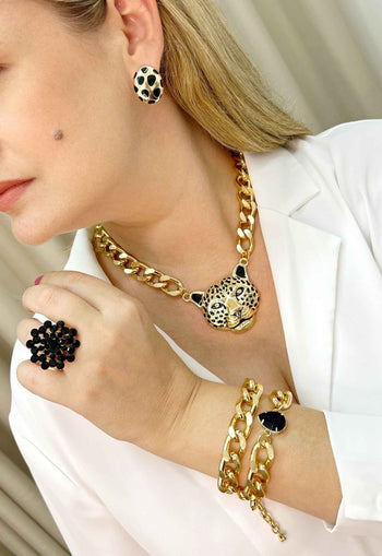 Pulseira Vicenza de elos dourado com pedra preta