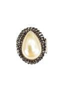 Anel Contemporâneo prata com pedras black diamond e perola