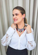 Maxi colar Zenite com pedras coloridas banhado no onix
