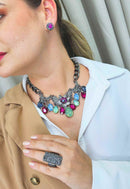 Maxi colar Zenite com pedras coloridas banhado no onix