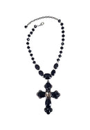 Colar Elegância Eterna com pingente de crucifixo de pedras pretas