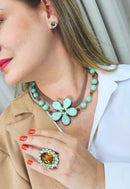 Brinco Capri vintage com pedras menta e marrom