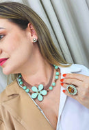 Brinco Capri vintage com pedras menta e marrom
