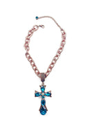 Colar Ester com pingente de crucifixo blue zircon