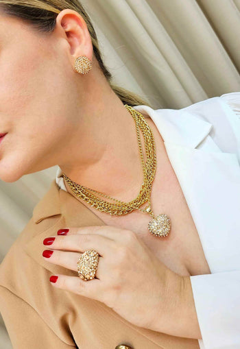 Brinco Telma redondo com pedras light peach