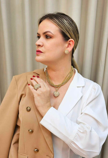 Brinco Telma redondo com pedras light peach