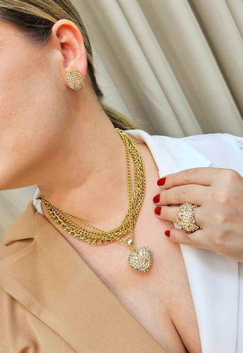 Brinco Telma redondo com pedras light peach