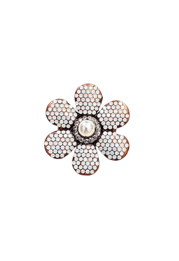 Anel de Flor Bahamas com strass light opal banhado no vintage