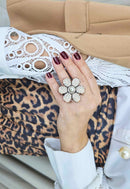 Anel de Flor Bahamas com strass light opal banhado no vintage