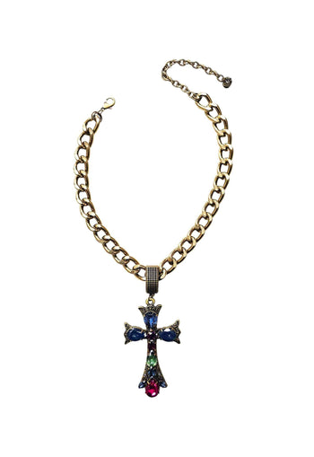 Colar Ester com pingente de crucifixo candy colors banhado no ouro velho
