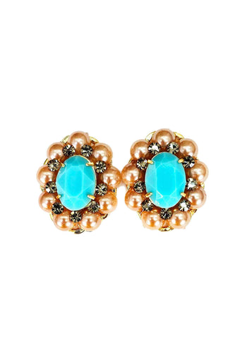 Brinco Donatela luxuoso com pedra azul e black diamond banhado no dourado