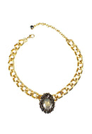 Choker Aurélia gold com pedra oval Opal e Black Diamond