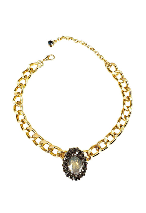 Choker Aurélia gold com pedra oval Opal e Black Diamond