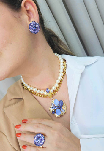 Brinco Clarisse lavanda banhado no dourado