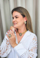 Choker Aurélia gold com pedra oval Opal e Black Diamond