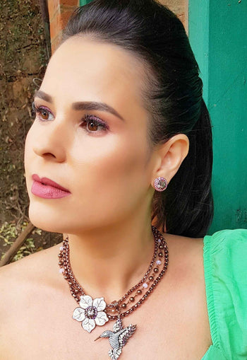 Brinco Vick carmela ametista claro banhado no vintage