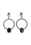 Brinco Diana de argola com pedras hematite banhado no grafite