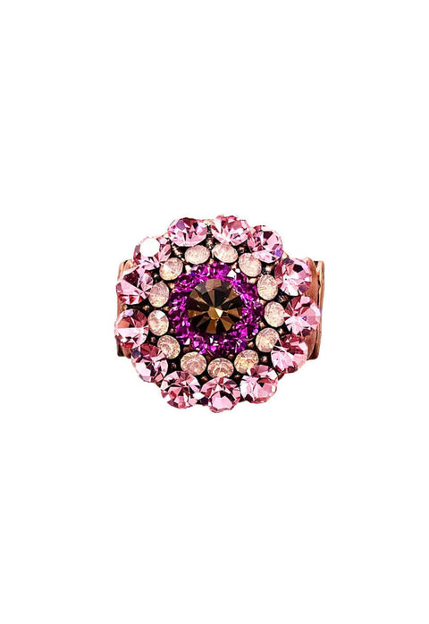 Anel Madeline redondo com pedras rosa banhado no vintage
