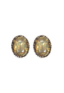 Brinco Aurélia oval com pedra Opal e Black Diamond