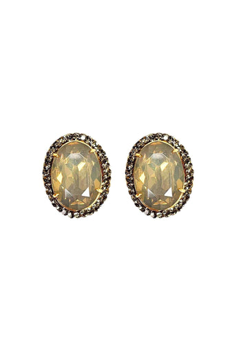 Brinco Aurélia oval com pedra Opal e Black Diamond