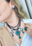 Colar Heloara onix com pedras verdes blue zircon e hematite