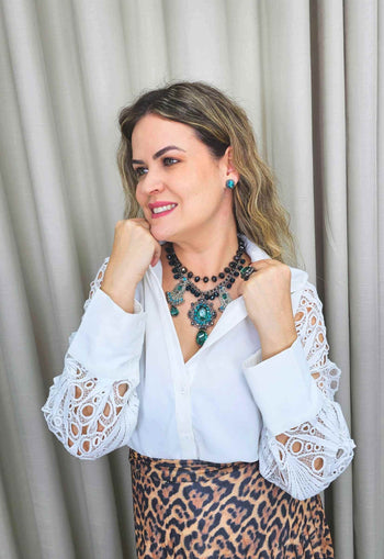 Colar Heloara onix com pedras verdes blue zircon e hematite