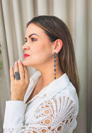 Brinco Luna Belle comprido com pedras hematite
