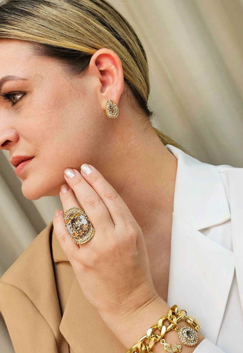 Brinco Esperanza classic de gota com strass peach e black diamond