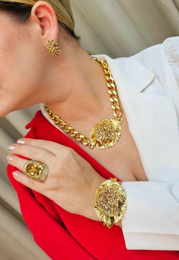 Colar Supreme gold com pingente de strass light colorado topaz no dourado