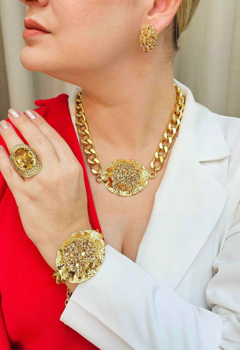 Colar Supreme gold com pingente de strass light colorado topaz no dourado