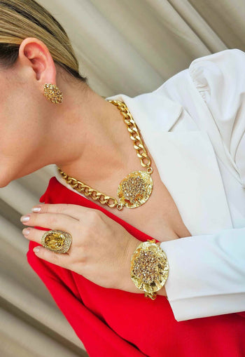 Colar Supreme gold com pingente de strass light colorado topaz no dourado