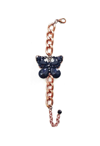 Pulseira Empoderada com pingente de borboleta preta e elos vintge