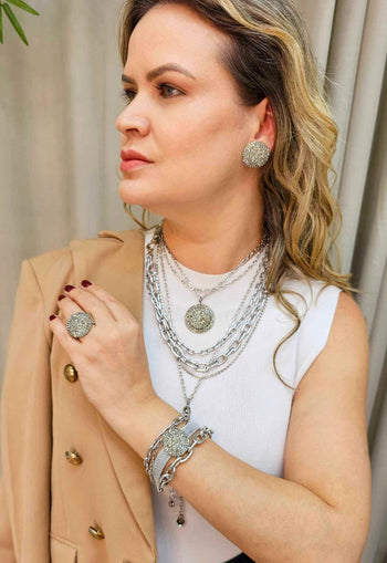 Anel Lumina silver redondo com pedras black diamond