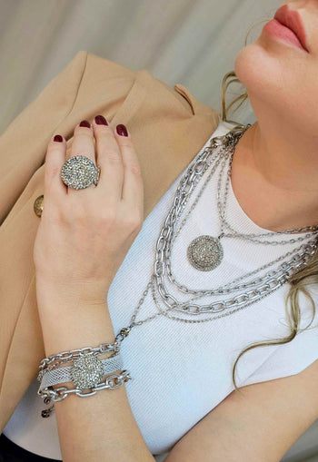 Anel Lumina silver redondo com pedras black diamond