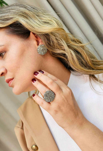 Anel Lumina silver redondo com pedras black diamond