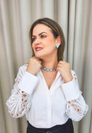 Choker Cassiopéia vintage com pedras turquesas opal