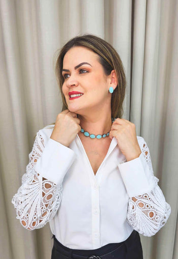 Colar choker Cassiopéia vintage com pedras turquesas opal