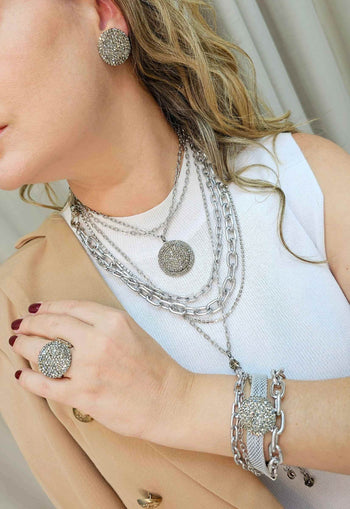 Anel Lumina silver redondo com pedras black diamond