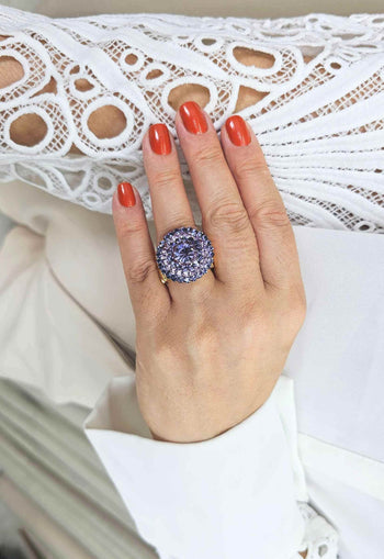 Anel Clarisse lavanda banhado no dourado