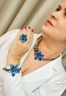 Anel Wanda Vintage de flor esmaltada em azul