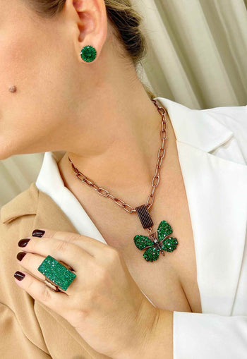 Brinco Vick esmeralda banhado no vintage